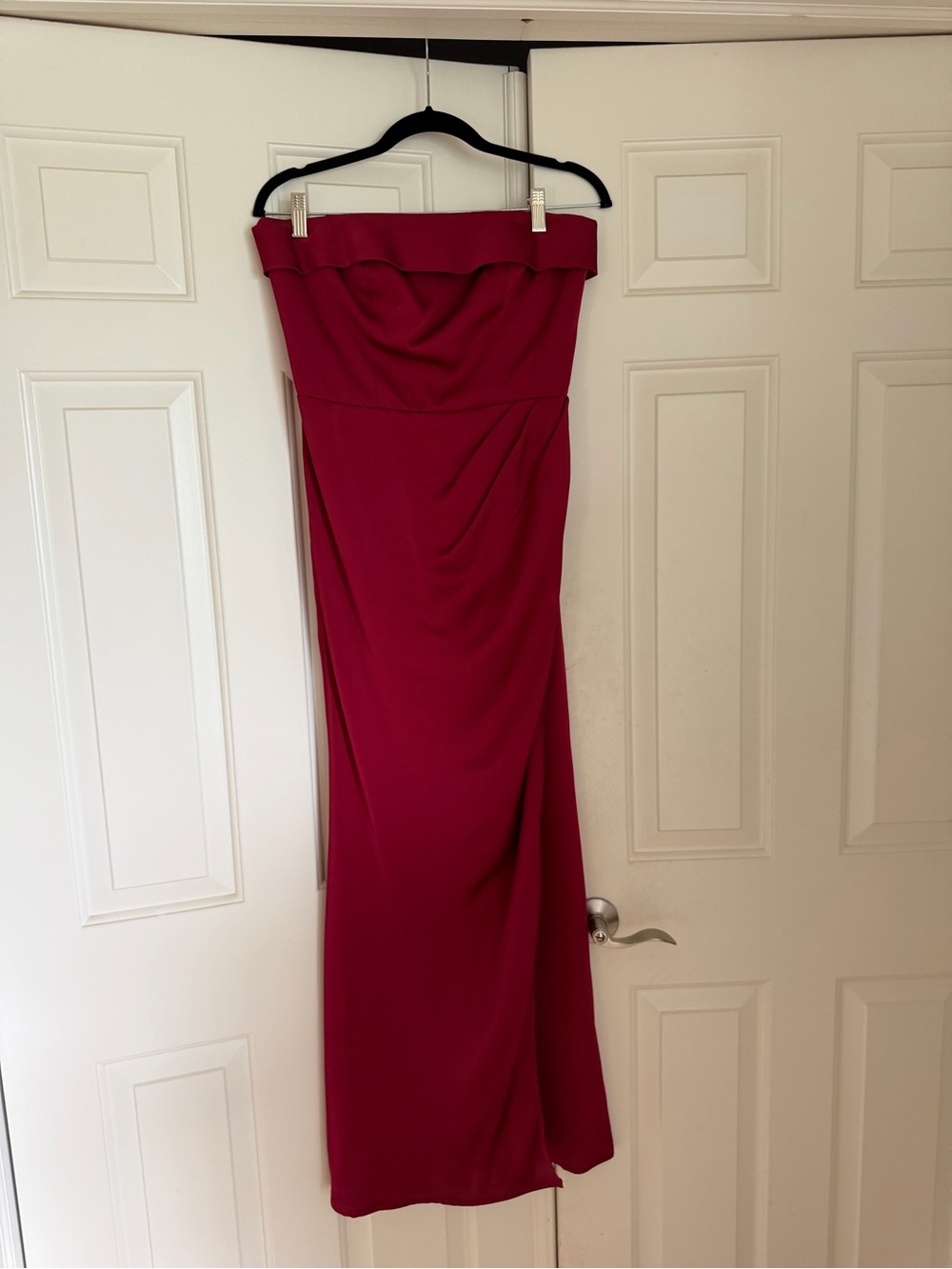 Strapless Satin Wine Red Evening Dress